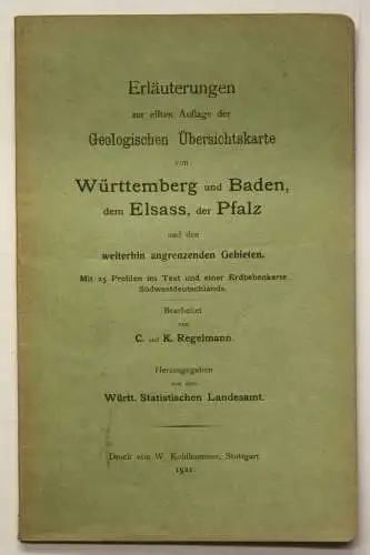 Erläuterungen geolog. Übersichtskarte Württemberg, Baden, Elsass & Pfalz 1921 sf