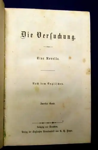 Die Versuchung Eine Novelle Nach dem englischen 4 Bände um 1850 js