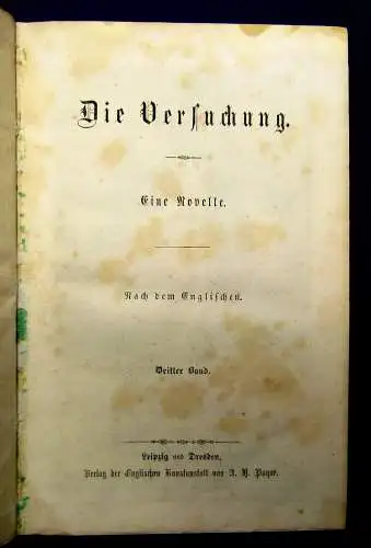 Die Versuchung Eine Novelle Nach dem englischen 4 Bände um 1850 js