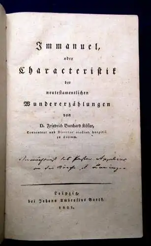 Köster Immanuel,oder Characteristik d. neutestamentischen Wundererzählung 1821 j