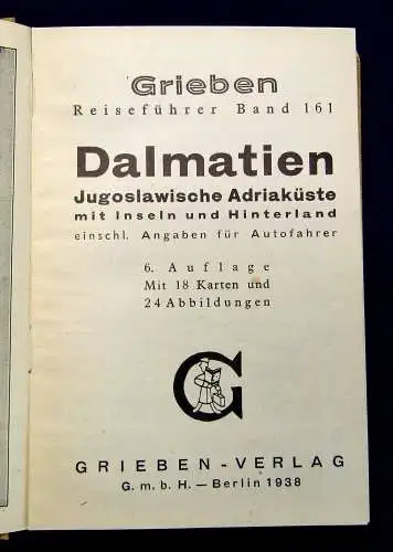 Grieben Reiseführer Bd 161 Dalmatien 1938 Guide Führer Reiseführer Ortskunde  mb