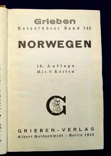 Grieben Reiseführer Bd 146 Norwegen 1930  Guide Führer Reiseführer Ortskunde mb