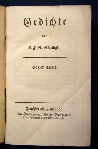 Goekingk Gedichte 1780 1.Teil apart Klassiker Belletristik Lyrik Erzählungen js