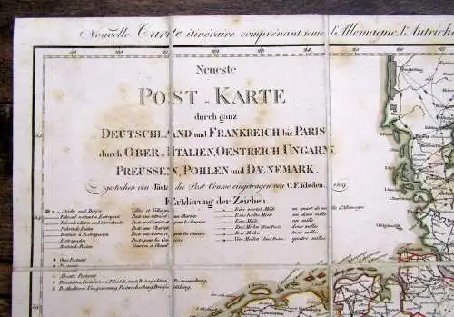 Neue Postkarte durch Deutschland u. Frankreich bis Paris 1819 Kupfer/Stahlst. js