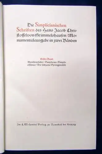 Die Simplicianischen Schriften des Hans Jacob Christoffel 2 Bände o.J. Roman js