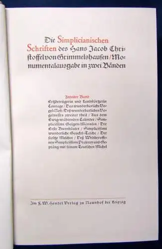 Die Simplicianischen Schriften des Hans Jacob Christoffel 2 Bände o.J. Roman js