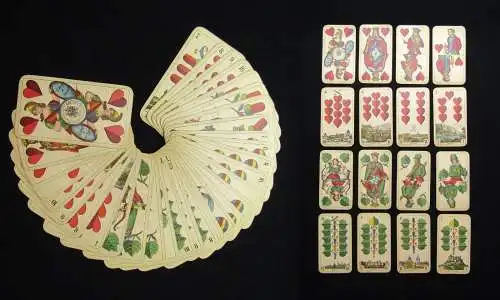 Lithographisches Kartenspielset mit Stadtmotiven 32 Karten ohne Hülle um 1880