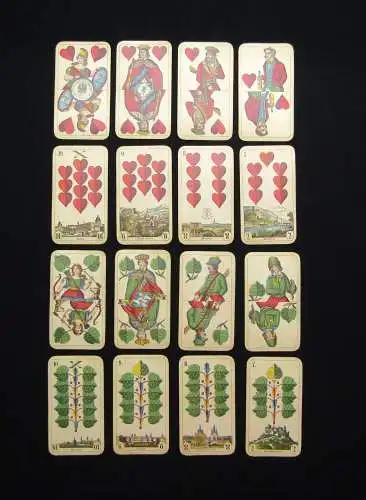 Lithographisches Kartenspielset mit Stadtmotiven 32 Karten ohne Hülle um 1880