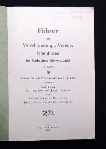 Führer des Verschönerungs-Vereins Ottenhöfen im badischen Schwarzwald 1911 Guide