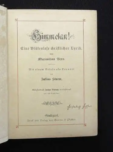 Bern, Maximilian Himmelan! Ein Blütenlese christlicher Lyrik Goldschnitt 1887