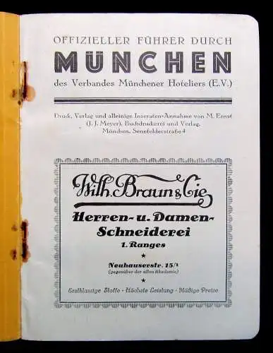 Münchener Hoteliers Offizieller Führer durch München mit 1 Plan von München o.J.