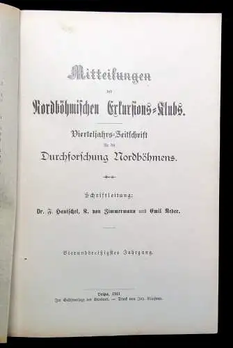 Reder Mitteilungen des Nordböhmischen Exkursions-Klubs Heft  1-4 1911 Geschichte