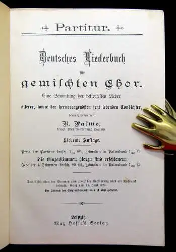 Palme Liederbuch für gemischte Chöre Sammlung beliebter Lieder um 1890 Theologie