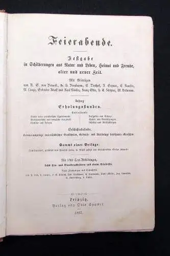 Feierabende. Festagbe in Schilderungen aus Natur u. Leben,Heimat u.Fremde 1867