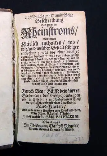 Beer Ausführliche und Grundrichtige Beschreibung Des ganzen Rheinstroms um 1685