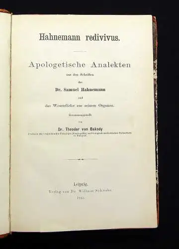 Bakody Apologische Analekten aus den Schriften des Dr. Samuel Hahnemann 1883