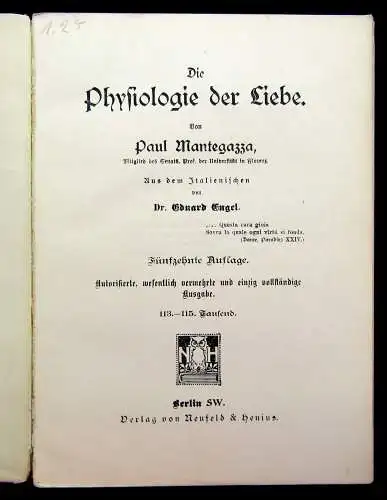 Engel, Mantegazza Die Physiologie der Liebe um 1901 Naturwissenschaften