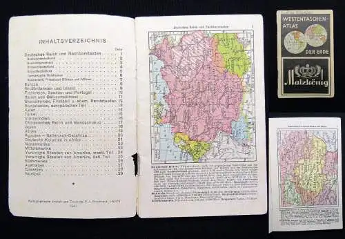 Westentaschen Atlas der Erde 1941 F. A. Brockhaus Leipzig Ortskunde