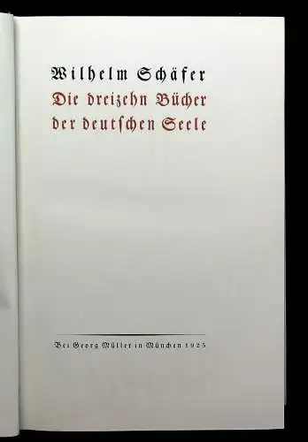 Wilhelm Schäfer Die dreizehn Bücher der deutschen Seele 1925 Belletristik Lyrik