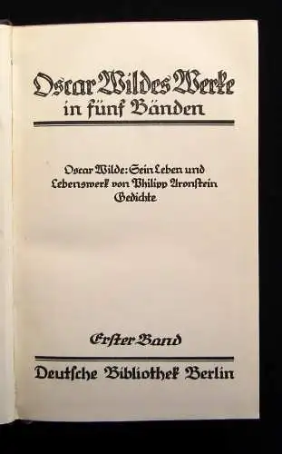 Oscar Wildes Werke in 5 Bänden 1922 Erzählungen Lebenswerk Gedichte Lyrik