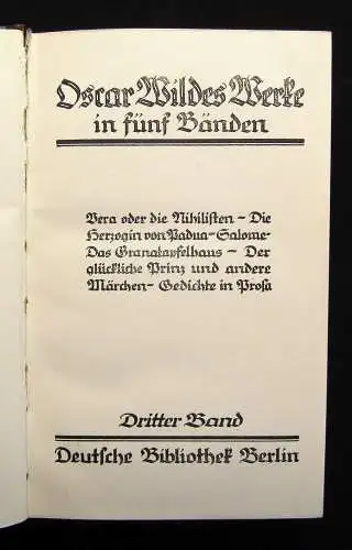 Oscar Wildes Werke in 5 Bänden 1922 Erzählungen Lebenswerk Gedichte Lyrik