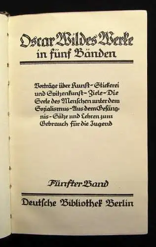 Oscar Wildes Werke in 5 Bänden 1922 Erzählungen Lebenswerk Gedichte Lyrik