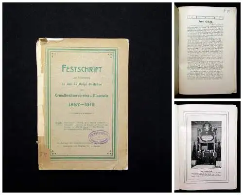 Festschrift 25jähr. Bestehen Grundbesitzerverein Blasewitz 1887-1912 Geschichte