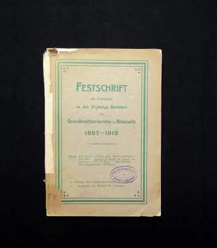 Festschrift 25jähr. Bestehen Grundbesitzerverein Blasewitz 1887-1912 Geschichte