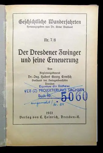 Ermisch Geschichtliche Wanderfahrten Nr. 7/8 Der Dresdener Zwinger 1931