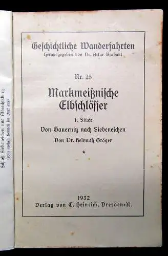 Gröger Geschichtliche Wanderfahrten Nr. 25 Markmeißnische Elbschlösser 1932