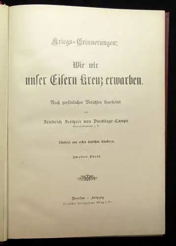 Campe Kriegs-Erinnerungen Wie wir unser Eisern Kreuz erwarben 2.Bd. apart 1900