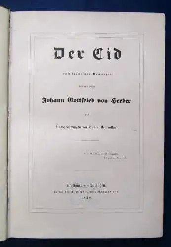 Herder Der Eid nach spanischem Romanzen 1838 Handzeichnungen Belletristik js