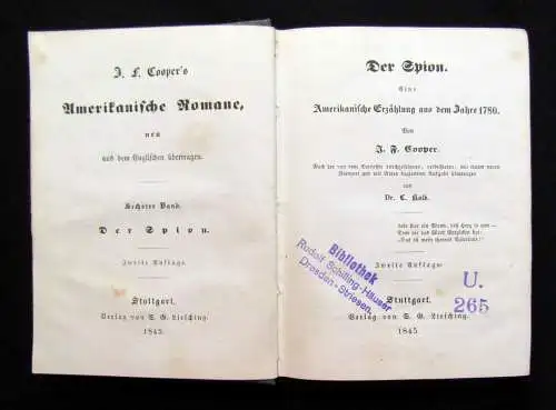 Coopers Amerikanische Romane Der Spion Eine amerikanische Erzählung 1780, 1845