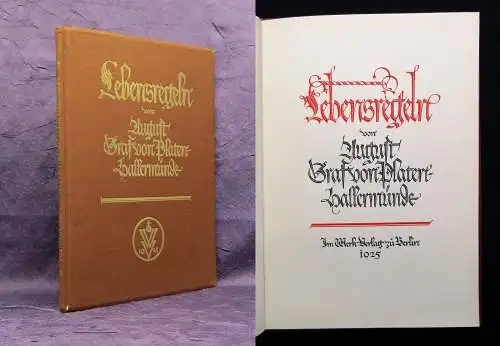 August Graf von Platen-Hallermünde Lebensregeln 1925 Belletristik Literatur