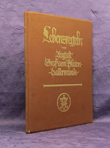 August Graf von Platen-Hallermünde Lebensregeln 1925 Belletristik Literatur