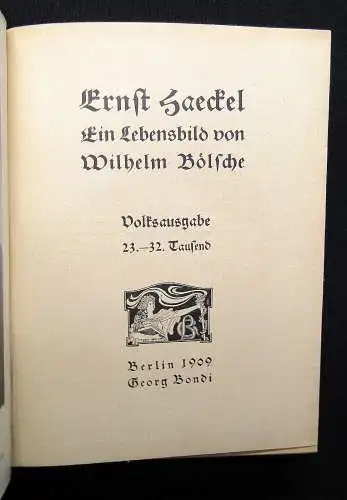 Haeckel Ein Lebensbild von Wilhelm Bölsche 1909 Belletristik Literatur Lyrik