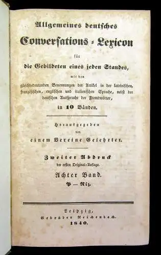 Allgemeines deutsches Conversations- Lexicon 10 Bände komplett 1840