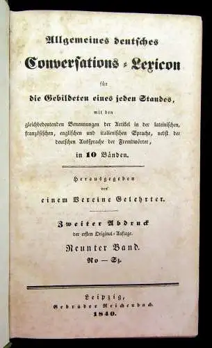 Allgemeines deutsches Conversations- Lexicon 10 Bände komplett 1840