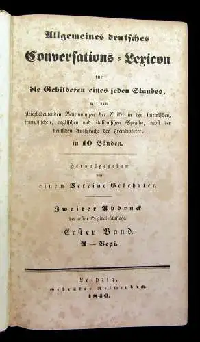 Allgemeines deutsches Conversations- Lexicon 10 Bände komplett 1840