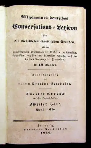 Allgemeines deutsches Conversations- Lexicon 10 Bände komplett 1840