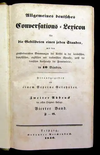 Allgemeines deutsches Conversations- Lexicon 10 Bände komplett 1840