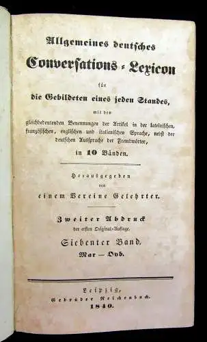 Allgemeines deutsches Conversations- Lexicon 10 Bände komplett 1840