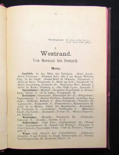 Kothe Wanderbuch Lothringen 1907 120 Wanderungen Landeskunde Ortskunde Selten