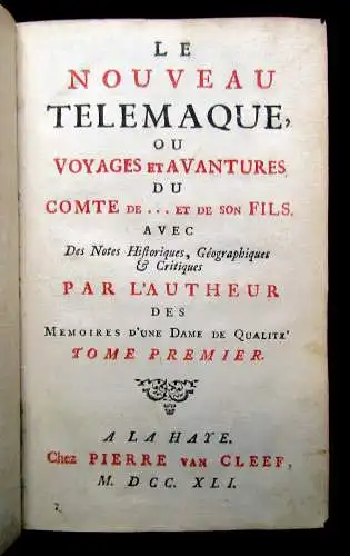 Lambert, Le Nouveau telemaque ou Voyages et Adventures [...] 3 in 1 Bd 1741