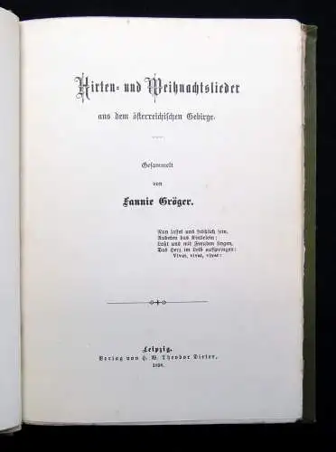 Gröger, Fannie Hirten-u. Weihnachtslieder aus dem österreichischen Gebirge 1898