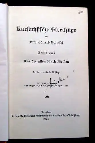 Schmidt Kursächsische Streifzüge Dritter Band 1924 Geschichte Landeskunde