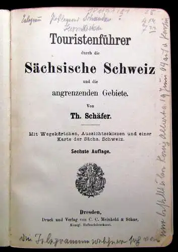 Schäfer Neues Wanderbuch durch Sachsen 1. Teil um 1900 Touristenführer Guide