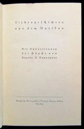 Rappoport Liebesgeschichten aus dem Vatikan um 1910 Belletristik Literatur