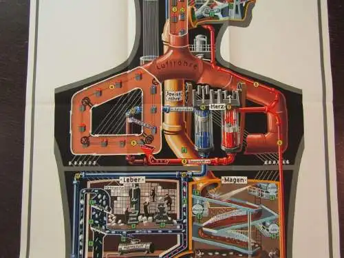 Original Poster Fritz Kahn "Der Mensch als Industriepalast" 96,5 x48 cm 1926