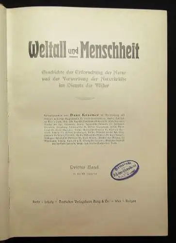 Kraemer Weltall und Menschheit 1900 Geschichte der Erforschung der Natur 5 Bde.